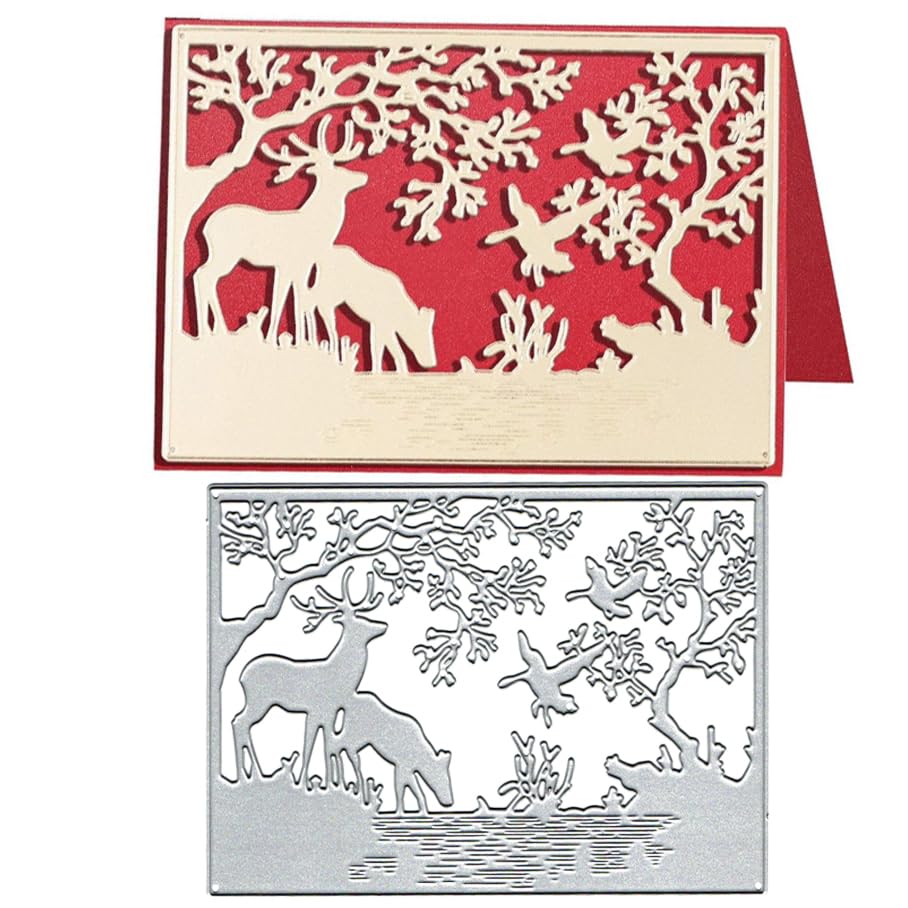 Forest Deer Frame Metal Die Cuts Cutting Dies, Forest Deer Frame Cutting Dies Paper Cards Cutting Dies Cut Stencils for DIY Embossing Card Making Book Tags Decorative Paper Dies Scrapbooking