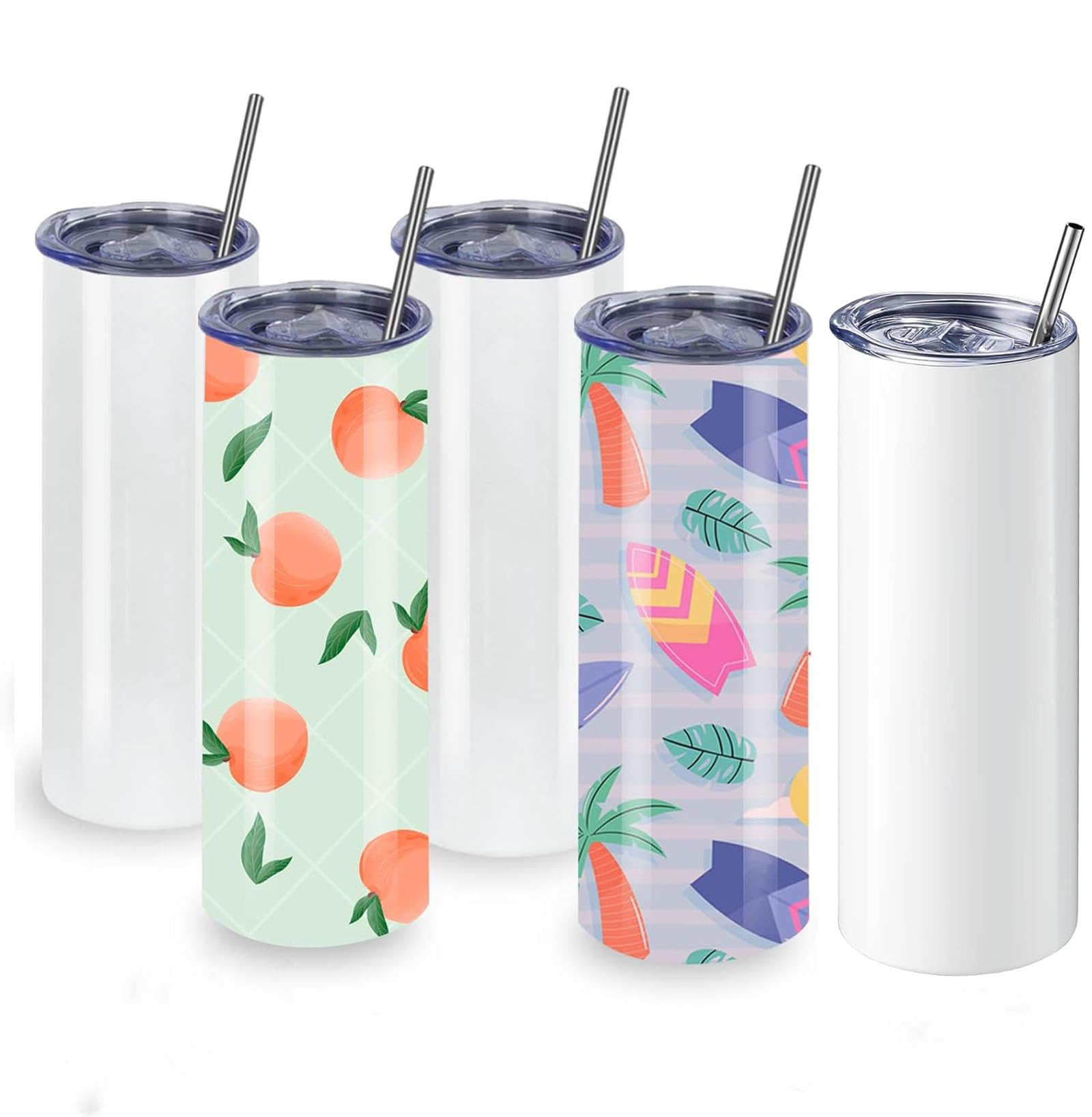 Holywarm Blank Sublimation Tumbler 20oz Insulated Tumbler with Straw and Lid | Vacuum Stainless Steel Thermal Cup for Hot Coffee and Cold Water | Leakproof Travel Mug (5 Pack)