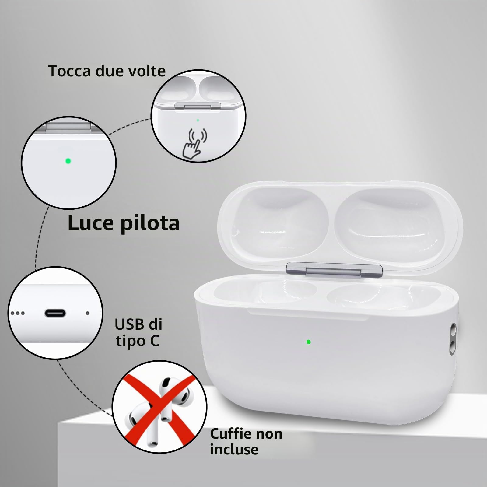 Custodia di ricarica wireless di ricambio compatibile con AirPods Pro 3 (modello 2025), per Air Pods Pro 3 Custodia di ricarica con sincronizzazione Bluetooth senza auricolari (USB-C)