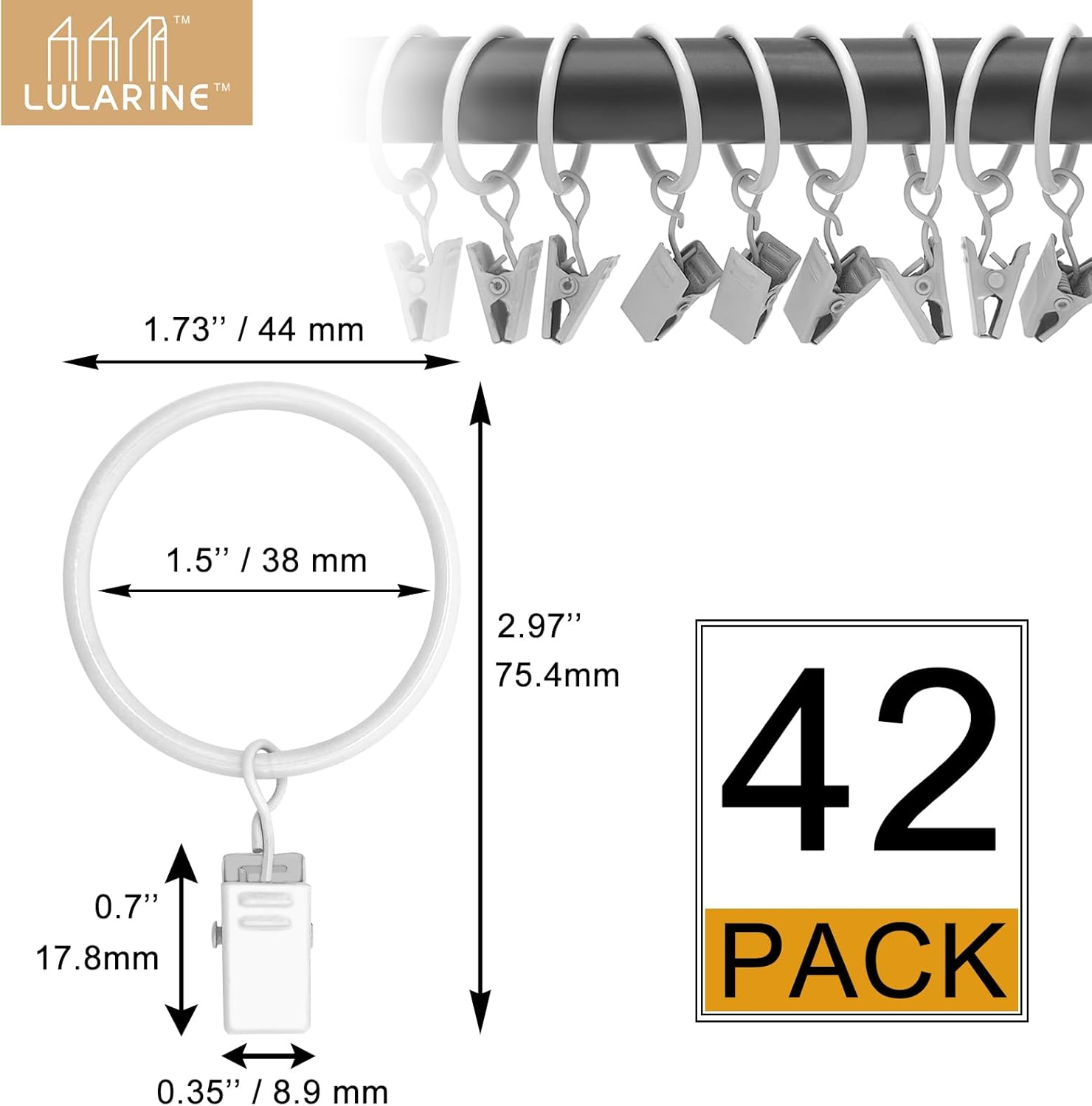 42個パック クリップ付きカーテンリング 内径1.5インチ 金属製カーテンクリップ リング付き カーテンクリップ 丈夫なヴィンテージ