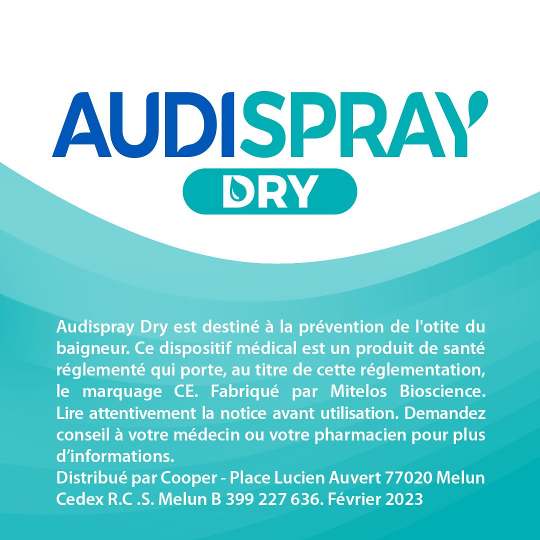 AUDISPRAY DRY - Spray auriculaire - Humidité - Soulage la gêne et la sensation d'oreille bouchée ou de la déficience auditive à la suite d'un contact avec l'eau - Spray - 30 mL - A partir de 9 ans