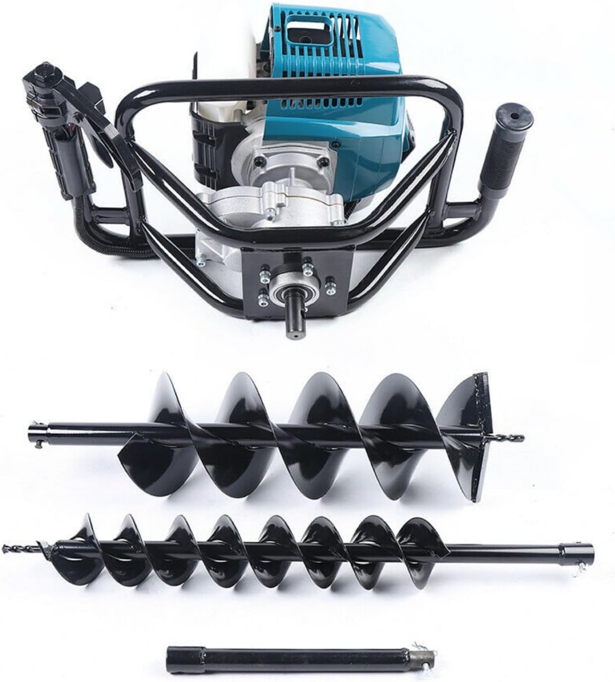 52cc 2-Stroke Post Hole Digger, 1.7kw(2.3HP) Ground Drilling Machine Kit with 2 Drill Bits Garden Gas Powered Excavator Gasoline Earth Auger Digging Machine for Fence Planting-Black,Blue