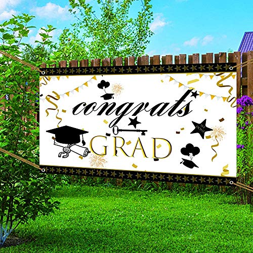AINOLWAY Bannière de fête de remise de diplôme 75"x 47" pour 2020 Fournitures de fête de diplôme, accessoires photo de fond, décorations de remise des diplômes intérieur/extérieur