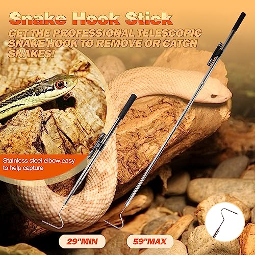 Image of Snake Catcher Tongs Grabber Hook Stick Handling Tool Kit for Rattlesnakes Python Copperhead Reptile Removal- 59 inch