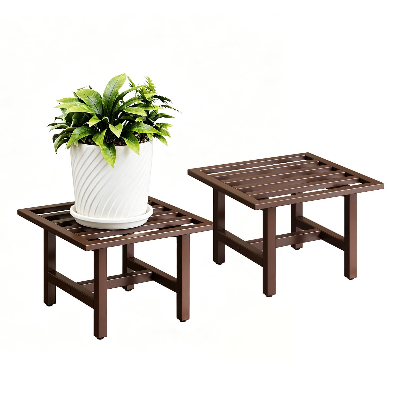 ZETONIQ Heavy Duty Metal Plant Stand 2 Pack Coffee