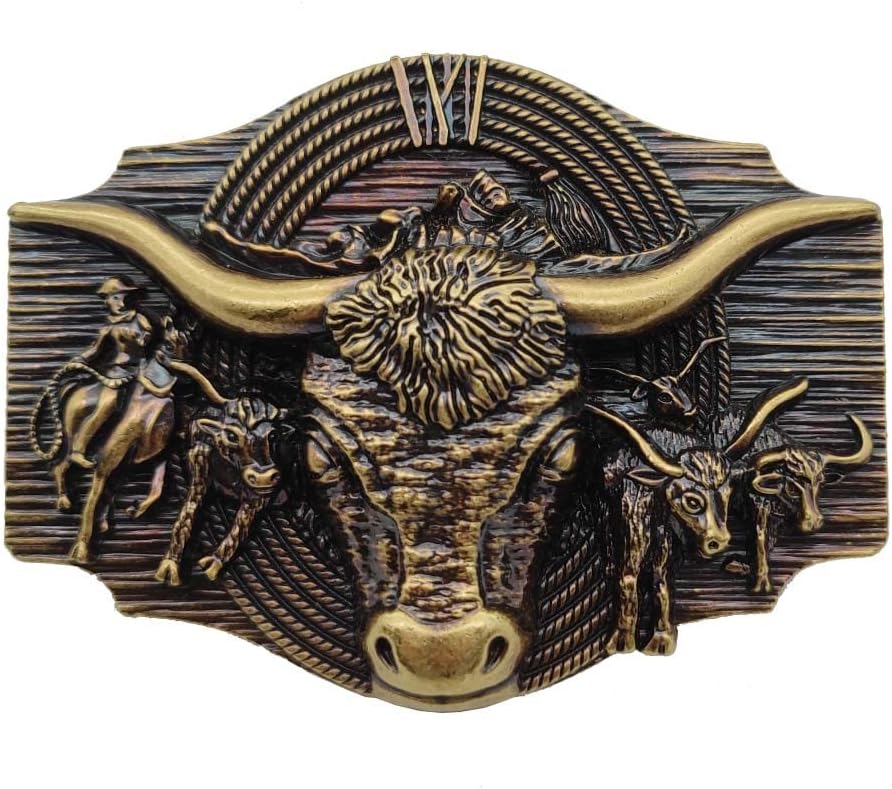 Xwest Silver Longhorn Texas Bull Belt Buckle Cowboy Western Buckles 1.5 INCH Gold 43237-2