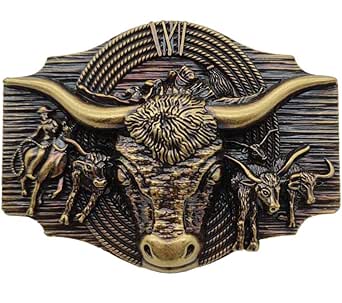 Fibbia Western Longhorn Steer * Argento Brillante E Oro * Bovino E Stelle * Sfondo Inciso * Adatto A Cinture Fino A 1 1/2" * Qualità Premium - Italia - Foto 12
