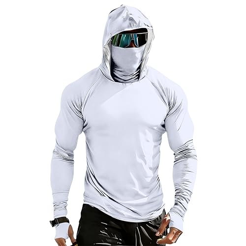 Mens Sun Protection Cooling Hoodies with Mask UPF 50+ Fishing