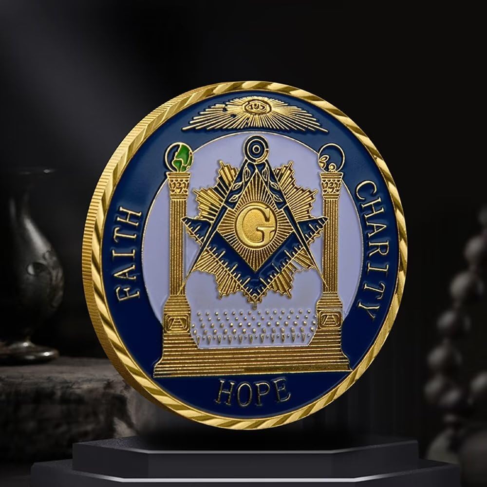 Amazon.co.jp: マスターメイソンチャレンジコイン、フリーメイソンギフト-Faith Hope Charity 金メッキ  誇り高きフリーメイソンコイン : おもちゃ