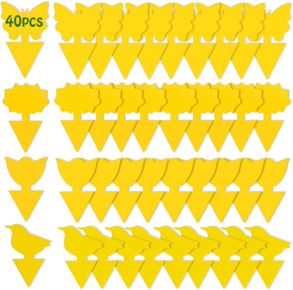 onlyfly Fruit Fly Trap, 40 Pack Fruit Fly Killer Yellow Sticky Bug Insect Killer Double-sided Insect Catcher Sticky Bug Sticky Fruit Fly Killer for Houseplant Indoor and Outdoor