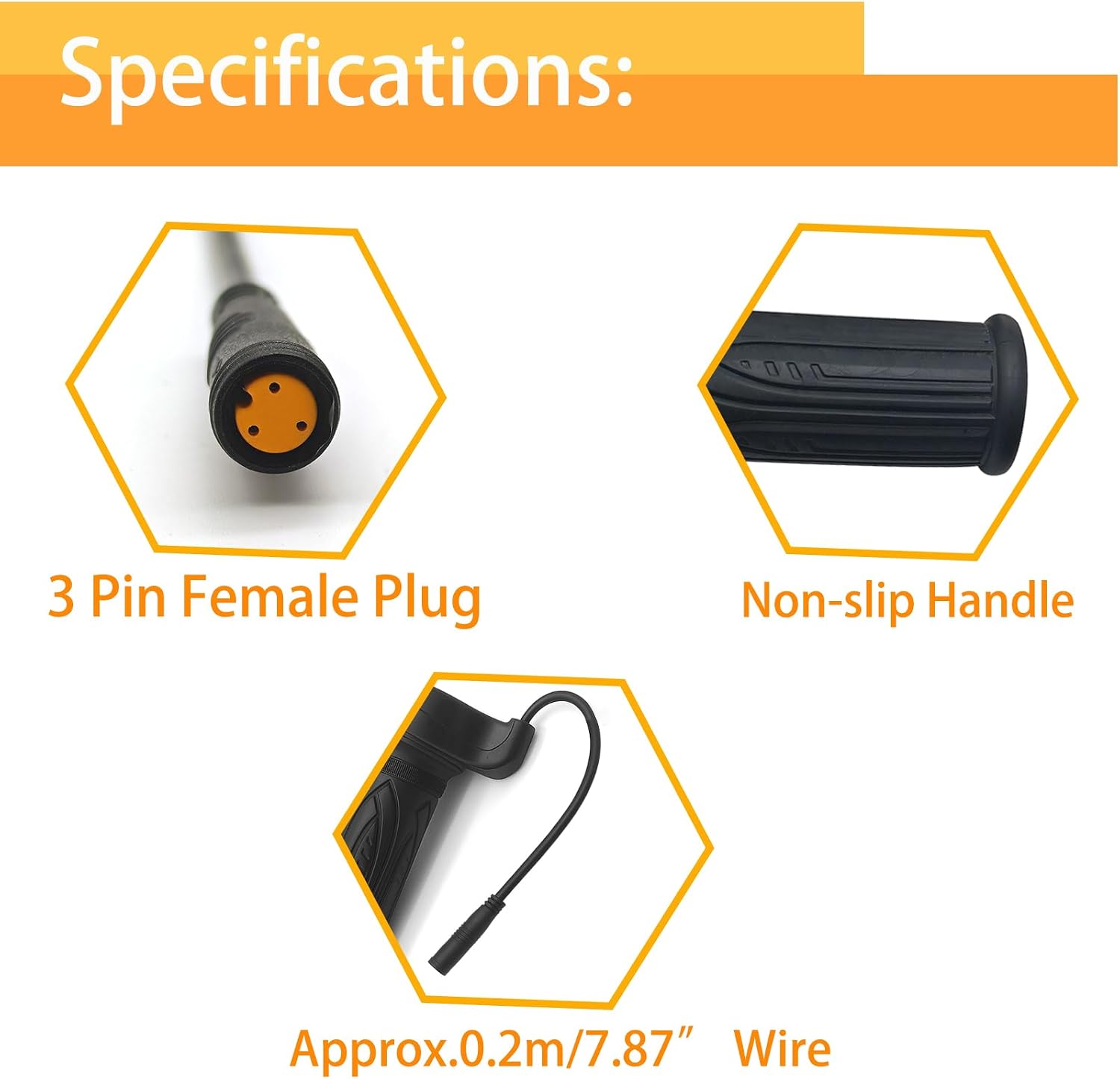 1 Pair 20X E-Bike Full Twist Throttle Grip, 24V-72V with 3 pin Waterproof/SM Connector for Electric Bicycle Scooter Motorbike Motorcycle(3 Pin Female Plug)