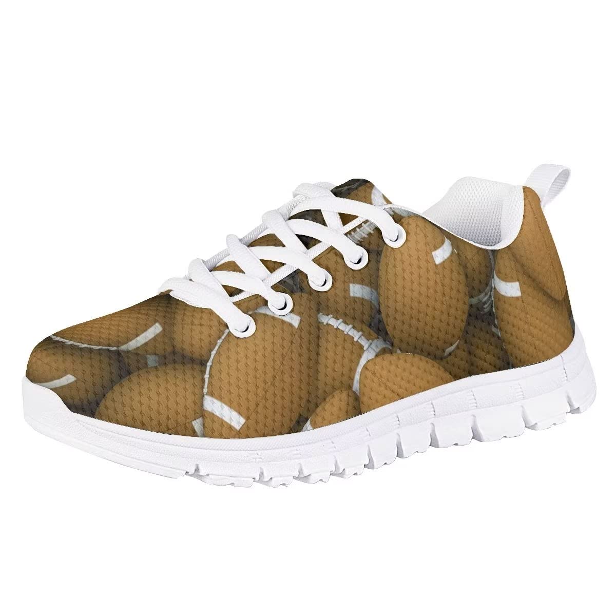 Parprinty Football Print Brown Tennis Shoe for Boys Casual Lace Up Lightweight Athletic Sneakers Size 3 Little Kids Soft Comfy Outdoor School Sport Jogging Running Shoes Breathable Footwear