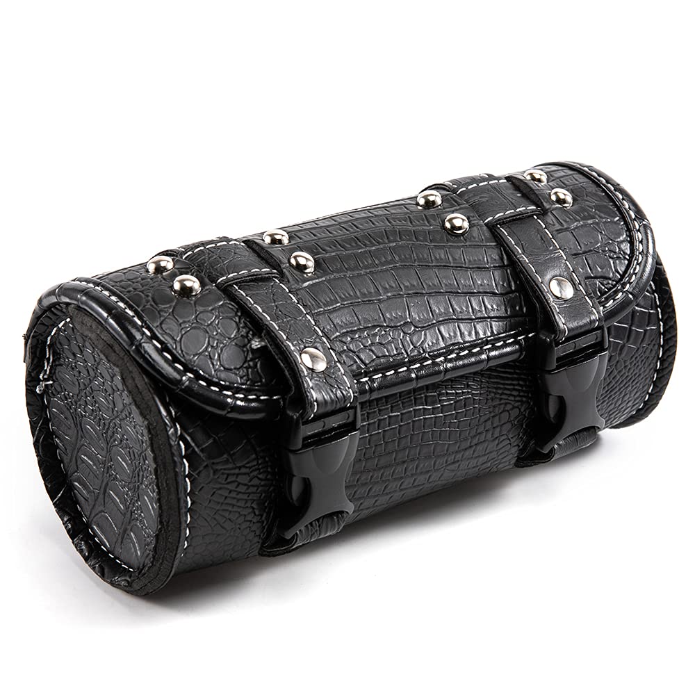 Borsa universale per moto, in pelle di coccodrillo, borsa per attrezzi Sissy Bar, impermeabile, con fibbie a sgancio rapido (nero)