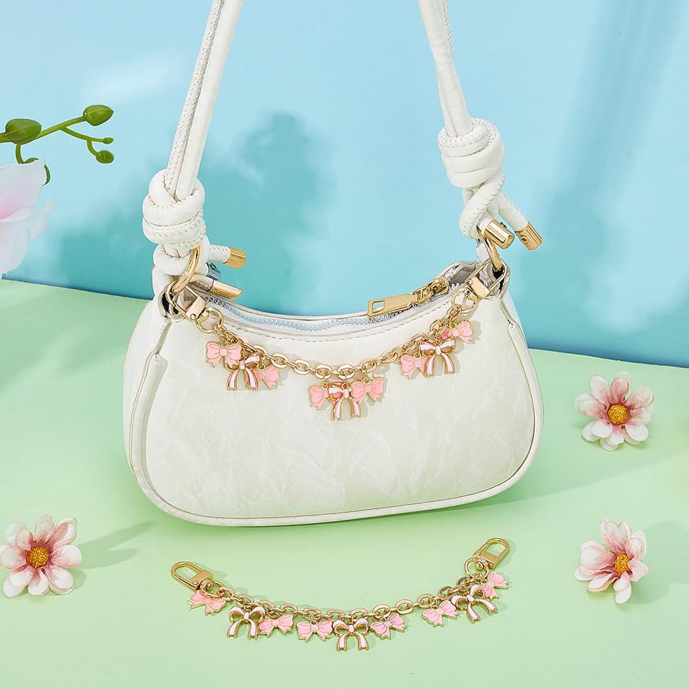 PH PandaHall 2pcs Decorative Bag Chain, 7.9" Purse Chains Enamel Pink Bowknot Charm with Swivel Clasps Replacement Extender Handbags Chain for Handbags Purse Shoulder Tote Bag Keychain - Image 4