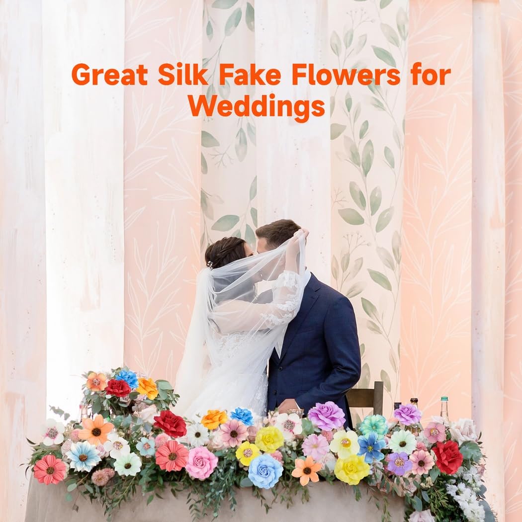 Juego de 217 piezas de flores sintéticas, mini flores artificiales de seda, margaritas de rosas falsas para manualidades, flores de rosa, flores de ciruelo, girasol, margarita, para decoración de