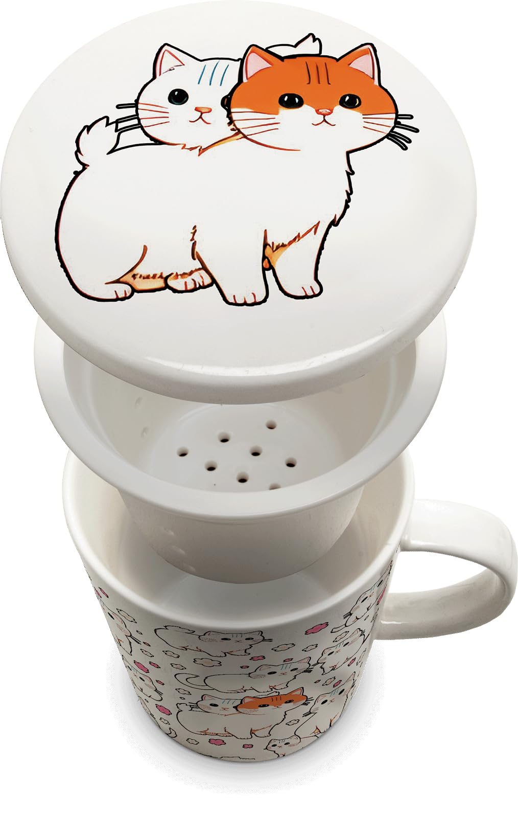 Living with tea - Taza de té con filtro - Gatos - 300 ml - 3 piezas - Porcelana - Set - 3 piezas