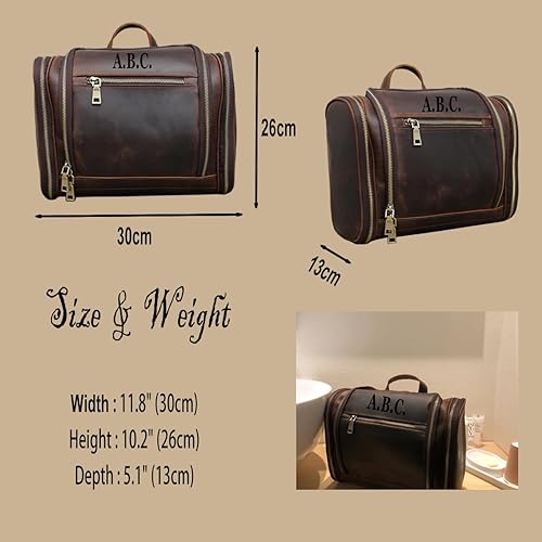 Miniatura 8 de Neceser colgante, bolsa personalizada de cuero genuino para hombre y mujer, organizador de viaje para artículos de tocador, regalo para el mejor