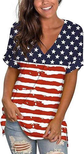 Miniatura 2 de SAMPEEL - Camisetas casuales de verano con cuello en V para mujer, de manga corta enrollada, con abertura lateral, ajuste holgado