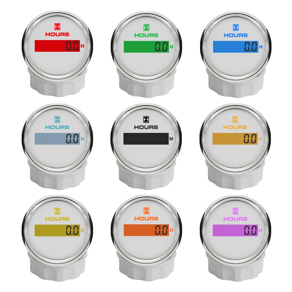 ELING Compteur d'heures numérique 52 mm - Compteur d'heures de fonctionnement avec rétroéclairage 8 couleurs - 12 V 24 V - Pour voiture, moto, bateau