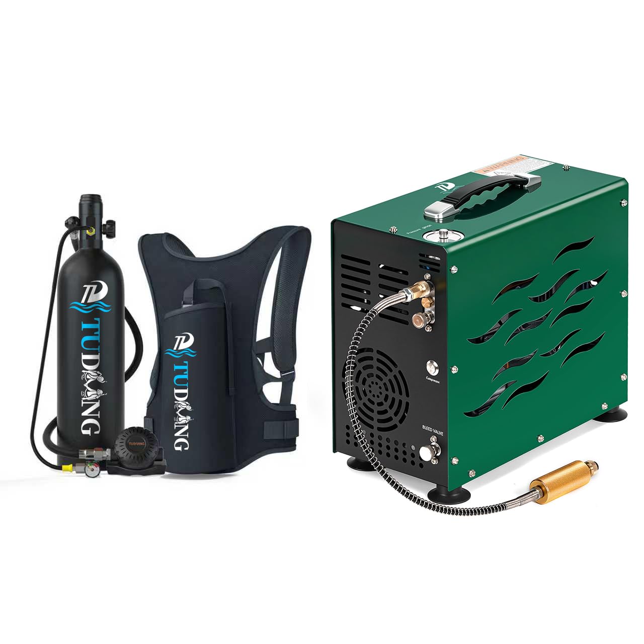 TUDIVING-2L Tanque de Buceo bajo el Agua con 25-30 Minutos de respiración, Cilindro de Buceo portátil, Juego de Snorkel para Buceo