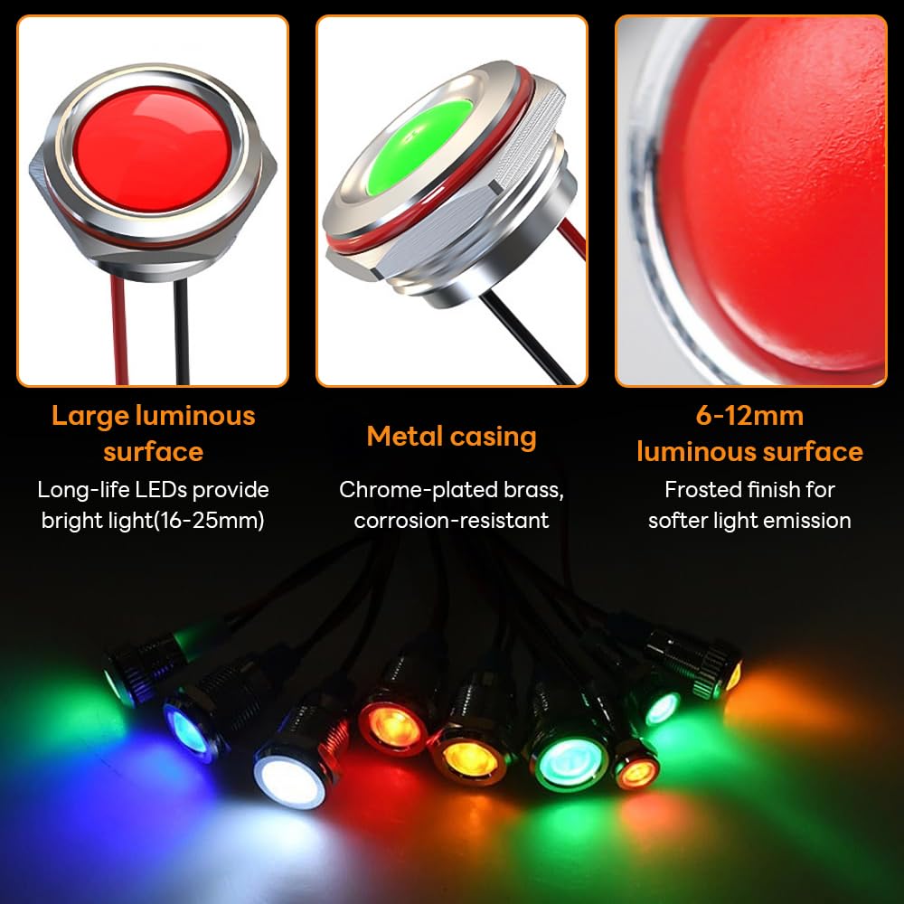 Luci di controllo in metallo, 19 mm, verde, 220 V, impermeabile, spia LED a scelta