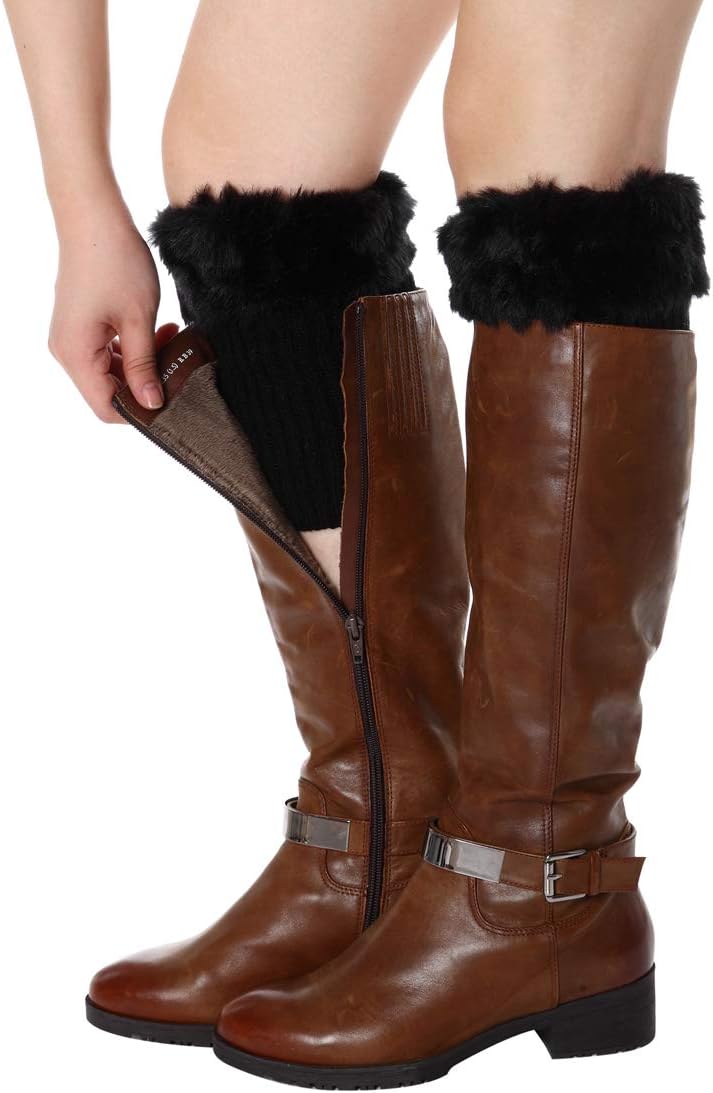 Womens Fur Trim Boot Cuff Top Cover Leg Warmers - Image 6
