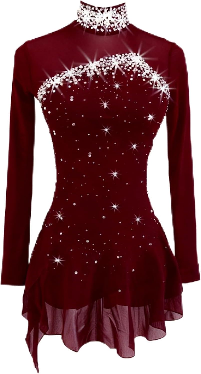 LIUHUO Ice Figure Skating Dress Girls Women Competition Handmade Quality Crystals Diamond Long Sleeves Breathable
