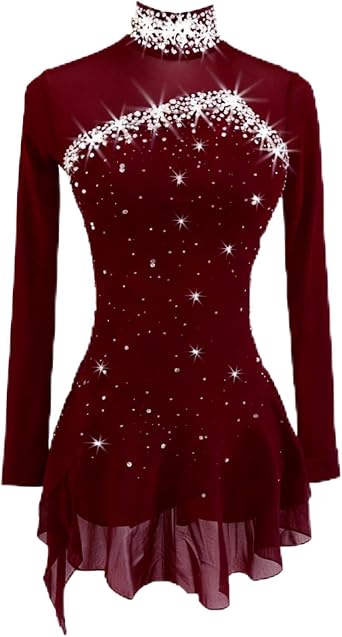 LIUHUO Ice Figure Skating Dress Girls Women Competition Handmade Quality Crystals Diamond Long Sleeves Breathable