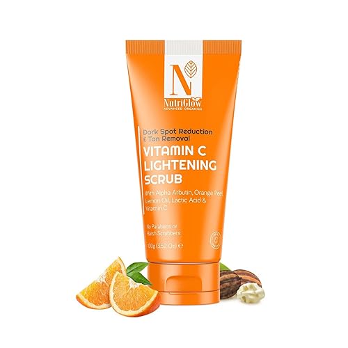 NutriGlow Advanced Organics Exfoliante aclarador de vitamina C para exfoliación, control del acné con piel sensible a la cáscara de naranja, piel