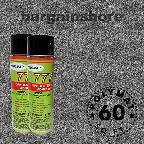Polymat 2 cans 12 oz ea 777 Glue+ 16ft X 45\" W Charcoal Grey Speaker Box Carpet Truck Car Trunk Liner, Dash Cover, Home Wall Decor