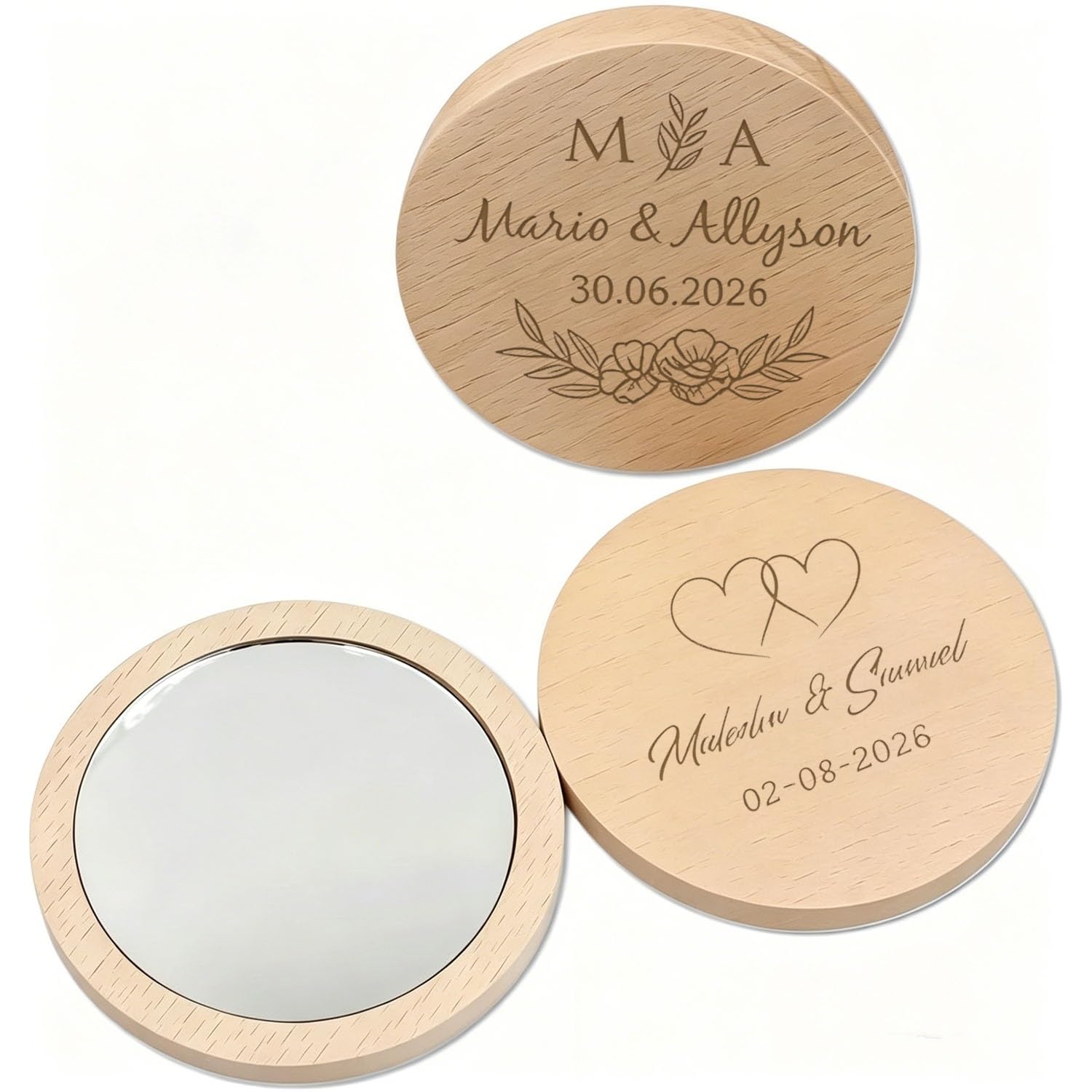 Custom Engraved Wooden Compact Makeup Mirror for Wedding Guests Favors