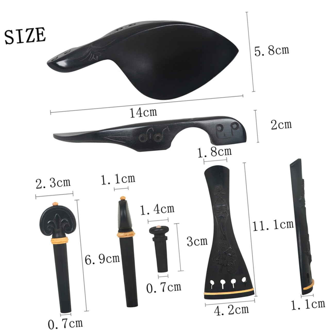 Ensemble de Violon 1 Set Cordier Noir en Bois pour 4/4-3/4