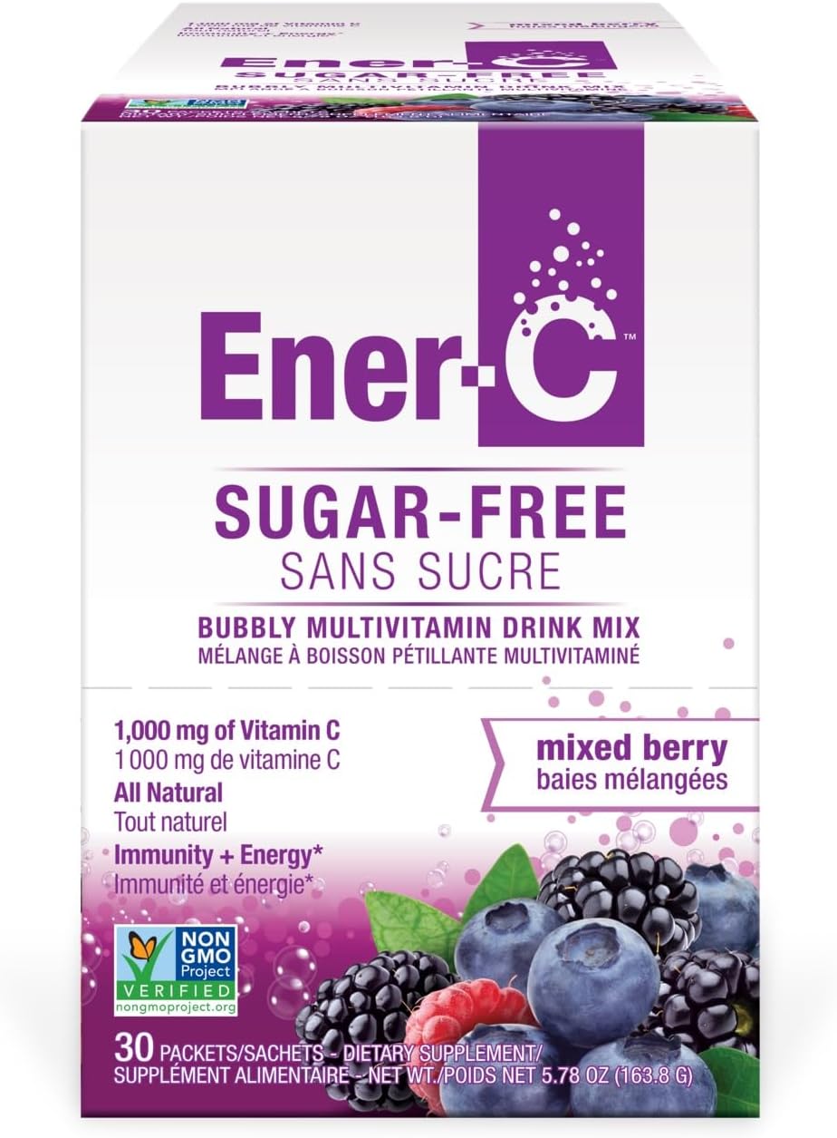 Ener-C Sugar Free Multivitamin Drink Mix - Vitamin Powder for Water, Electrolytes Powder No Sugar, Hydration Boost Packets, Zero Sugar, Vitamin C & B12 Supplement Liquid Mix - Mixed Berry, 30 Count