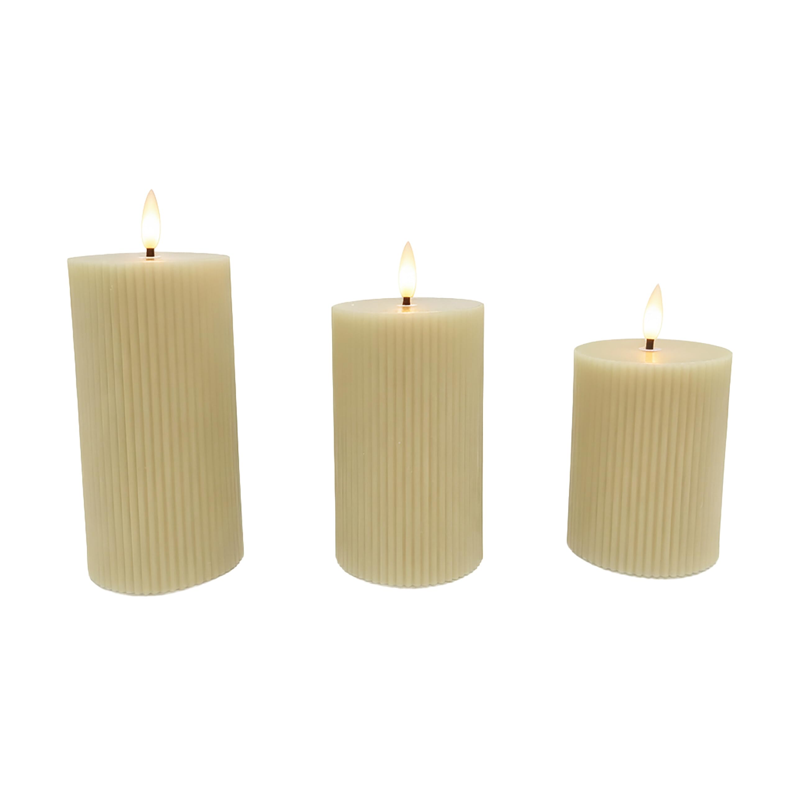 Velas LED de cera real Relaxdays en set de 3 unidades parpadeantes beige de 18 cm