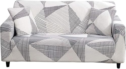WDong Fundas elásticas para sofá de 1 plaza estampadas, funda para sillón universal de 1 plaza con 1 funda de almohada (S, geometría blanca)