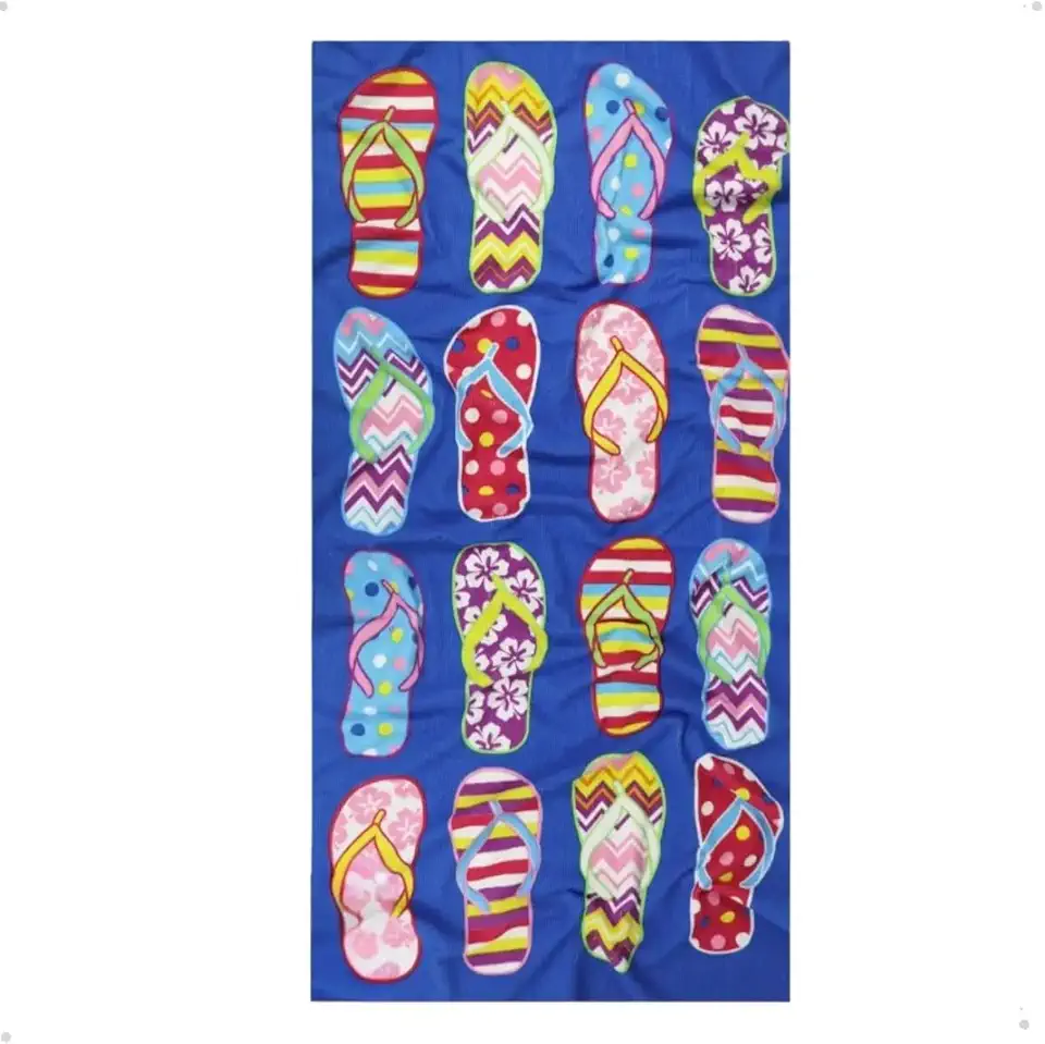 Toalha de Praia 70x140cm Estampas Variadas – Secagem Rápida, Leve e Compacta, 100% Poliéster, Acabamento Premium (Chinelo)