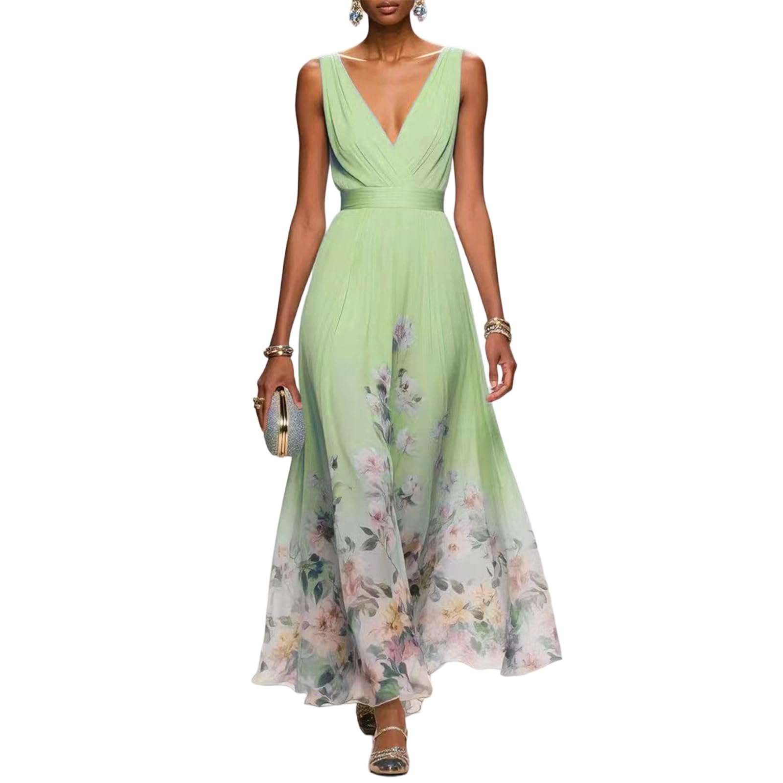 FUPODD Maxikleider Damen Sommer Elegant Sommerkleid Damen Lang Abendkleider Elegant Für Hochzeit Chiffonkleid Maxi Kleid Hochzeitsgast Cocktailkleid Schicke Kleider Leicht Ballkleid Abschlusskleid