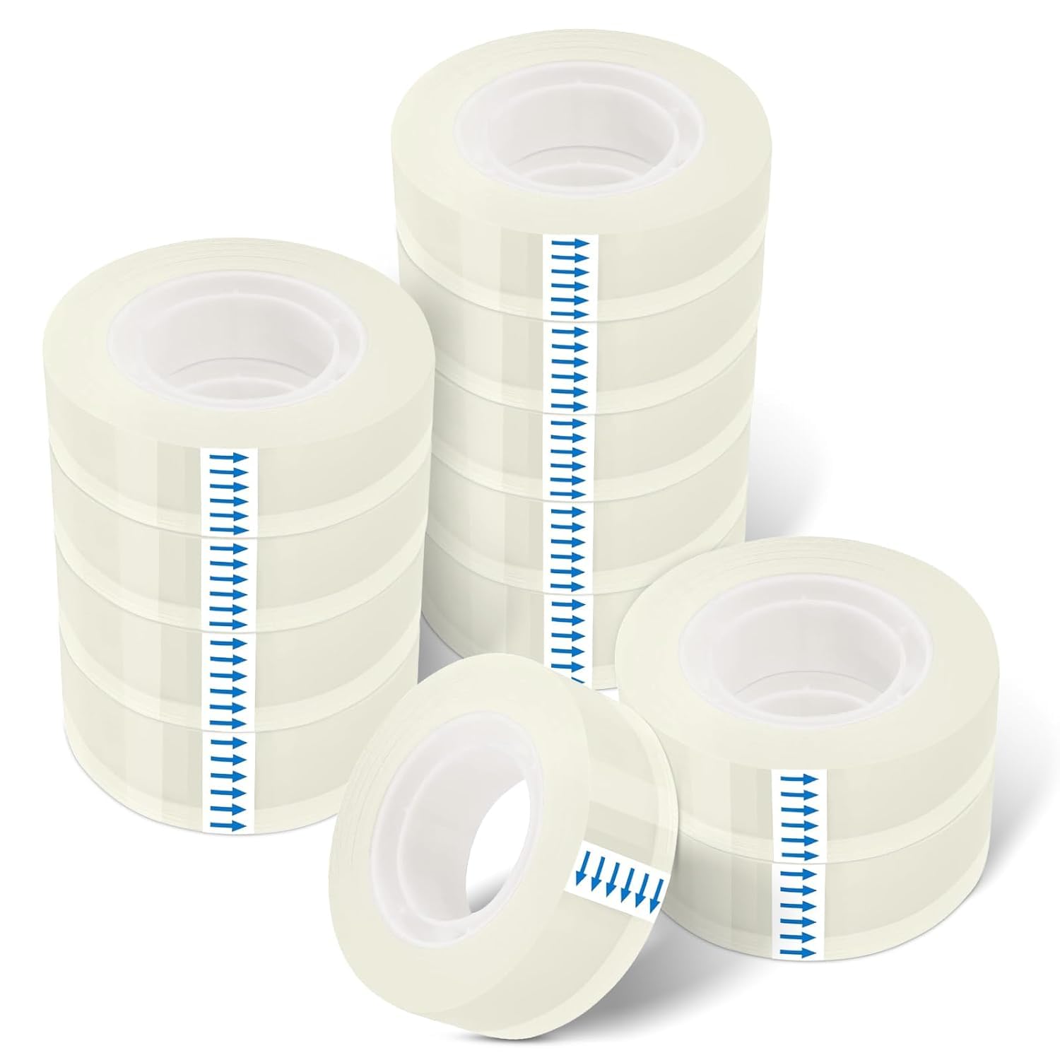 Transparent Tape Refills, Clear Gift Wrapping Tape, Crystal Clear Transparent Stationery Tape for Office, Home, School (0.7Inch x 108Ft) (12)
