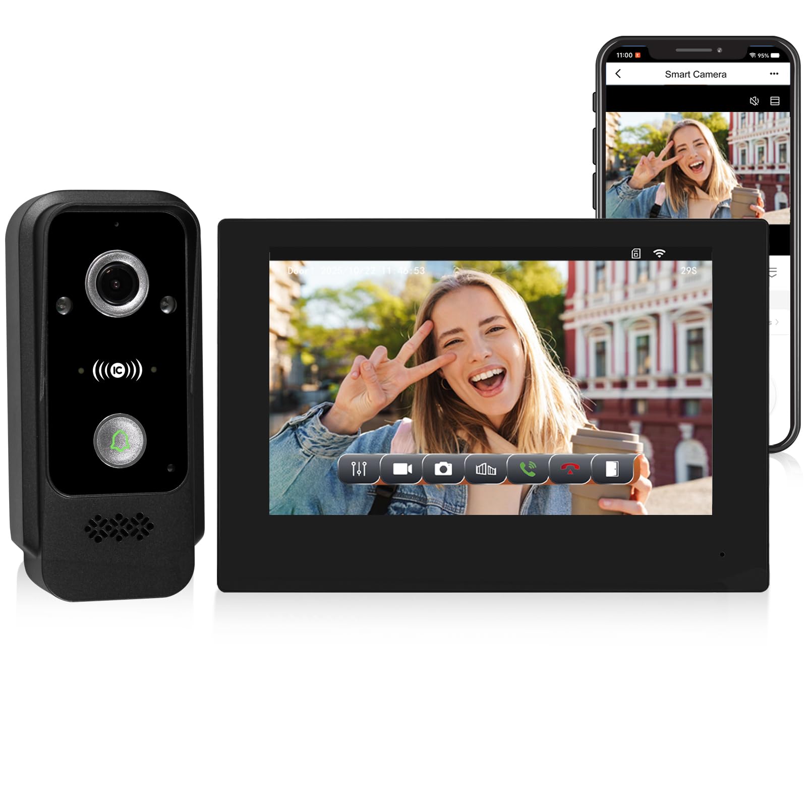 Tuya WiFi Sistema de Videoportero Inteligente de 2 Cables 1080P | Cámara HD,Desbloqueo RFID, Impermeabilidad IP65, Detección de Movimiento,Visión Nocturna por IR