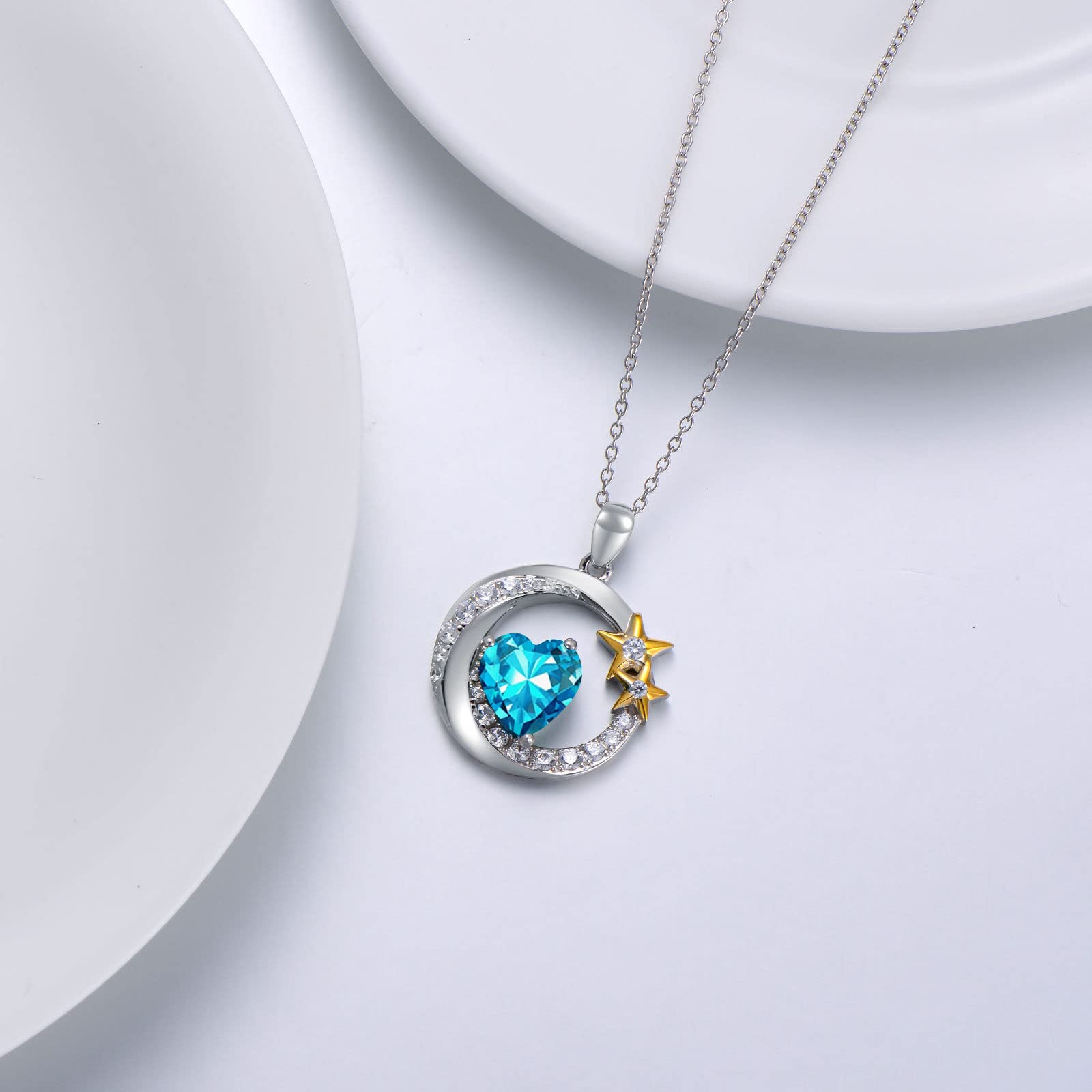 Collana con ciondolo a forma di luna e stella, per donne e ragazze, in argento Sterling 925, con luna e stella, con pietra portafortuna, regalo per mamma, figlia, moglie, fidanzata, sorella