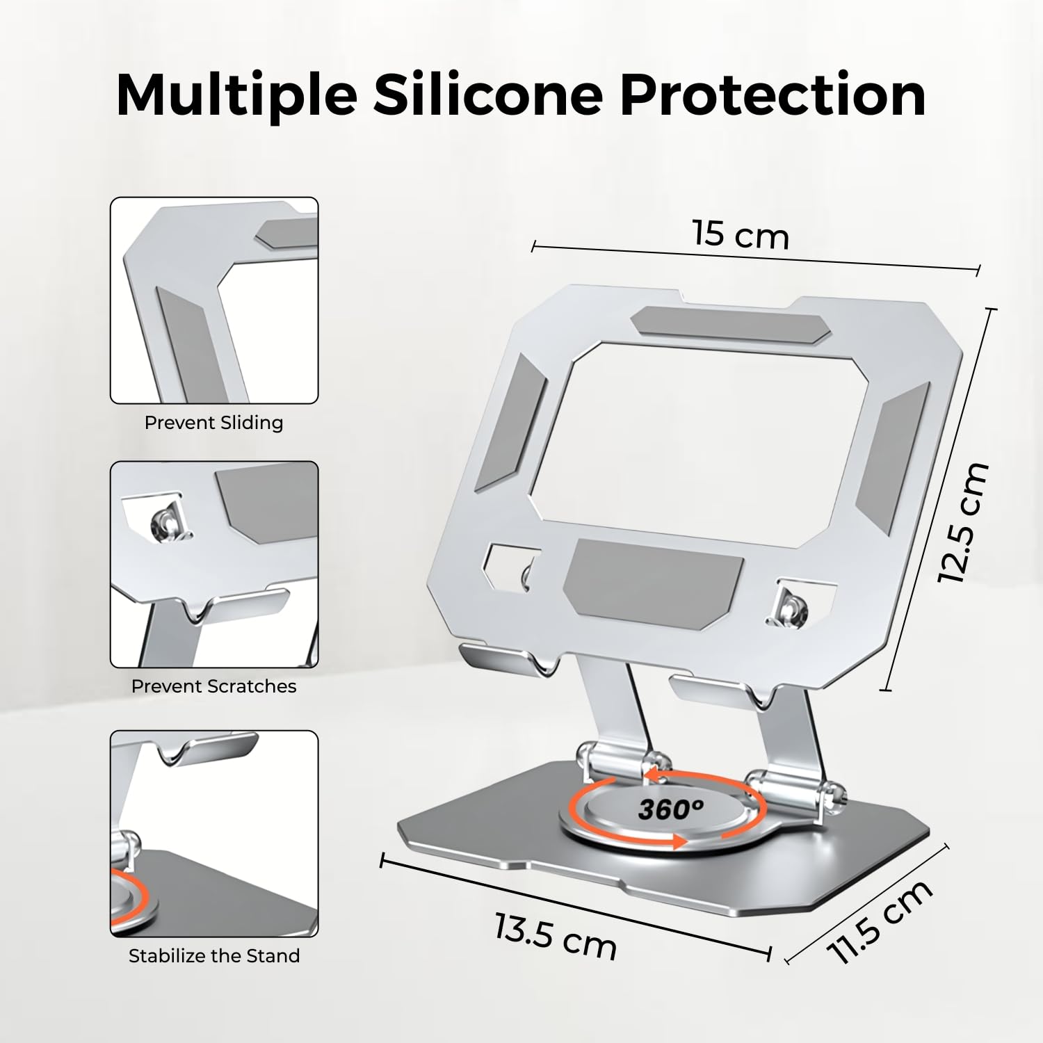 Dyazo Aluminium Tablet Stand Holder with 360° Rotating Base, Multi Angle Adjustments Compatible for iPad Pro | 11 | 10.9 | 10.2 | Air | Mini, Samsung Galaxy Tab, Lenovo Pad and All Tablets-Silver — Amazon image 5