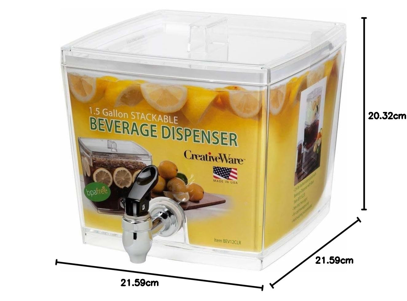 Creative Bath CreativeWare BEV12CLR Dispensador de bebidas sin funda base, 1.5 galones, 1.5 galones, transparente
