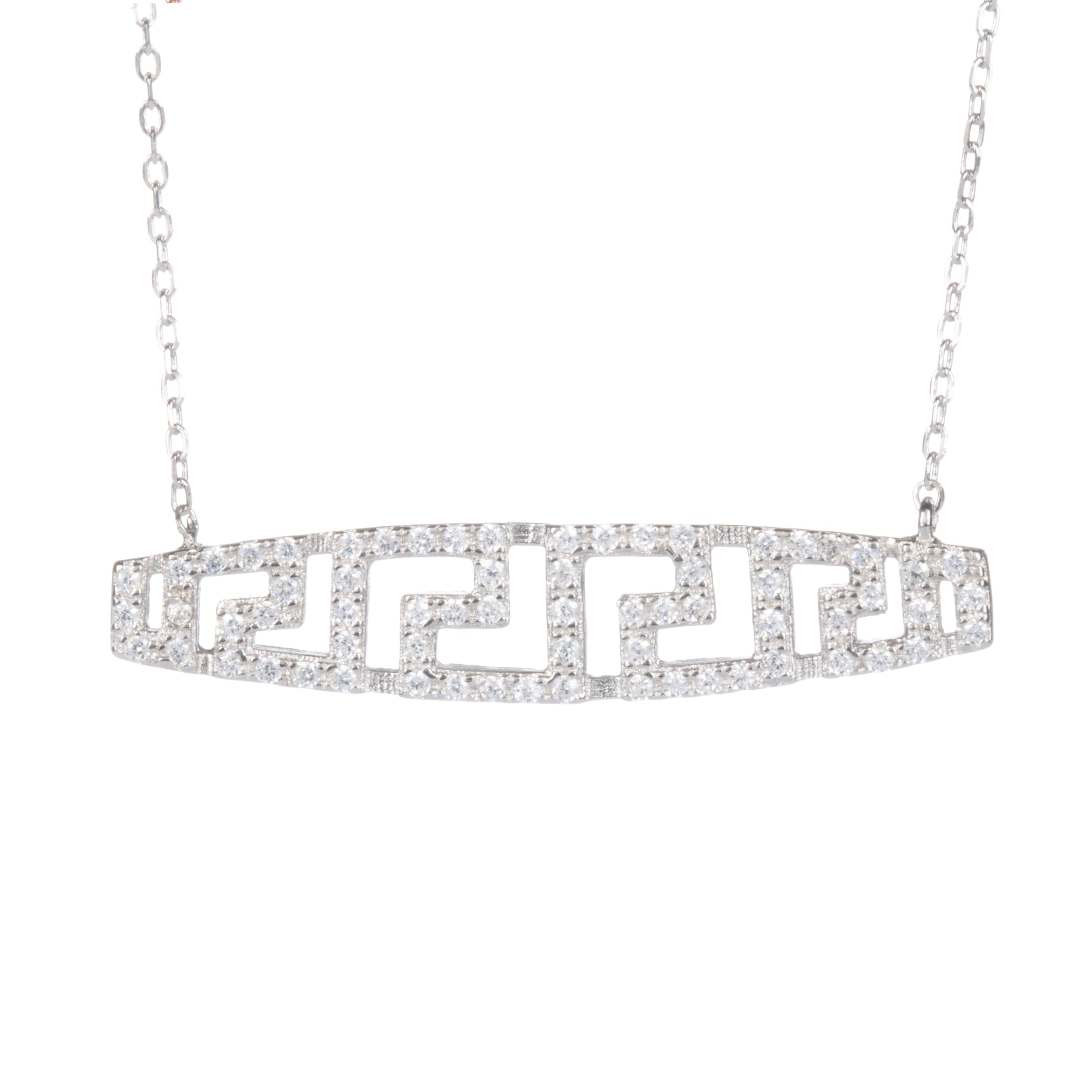 Collar de Meandro griego antiguo con piedras preciosas de plata de ley 925, 3,8 cm, 3,2 g, Talla única, Plata esterlina, Piedras preciosas