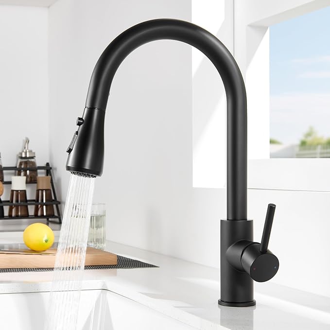 CECIPA Grifo Cocina Negro Extraible con 3 Modos, Grifo Extensible para Fregadero Monomando, Torneira Cozinha Giratorio 360 °con Caño Alto para Fregadero, Monomando con Conexión G3/8, Cepillado