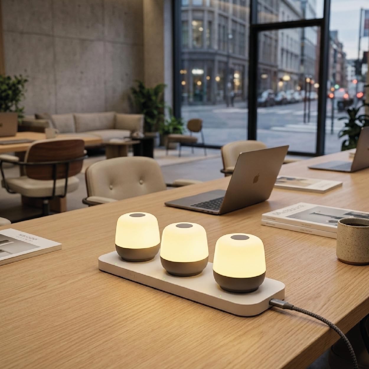 Drahtlose Tischlampe - 3er Set + Ladestation weiß - Naxos - Taupe - Tischleuchte für Innen und Außen - Wiederaufladbar - LED - Touch - Dimmbar