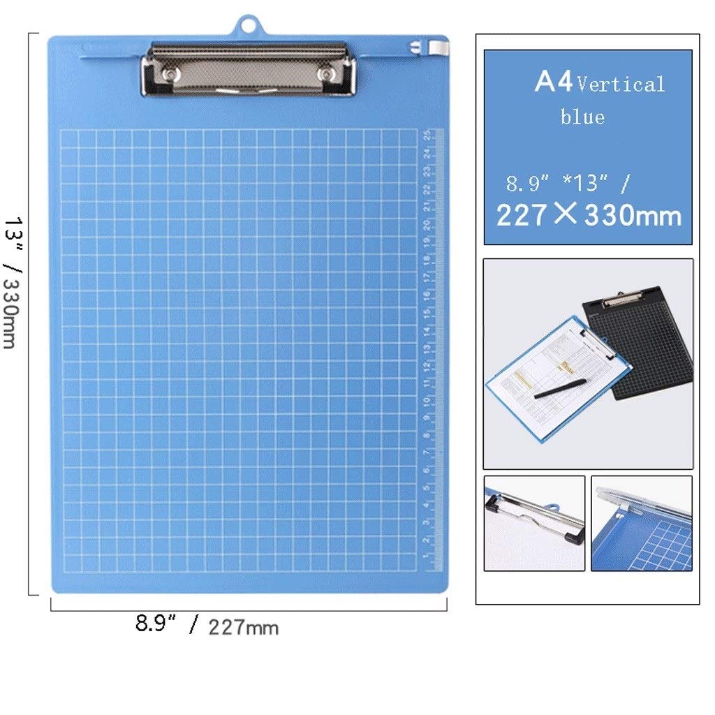 Presse-papiers de fournitures de Bureau Clipboard Standard 9.4"x12.4/24.1 * 31.7cm Hardboard (Confezione da 3) Clip à Profil Bas Durable (Color : Blue Vertical)