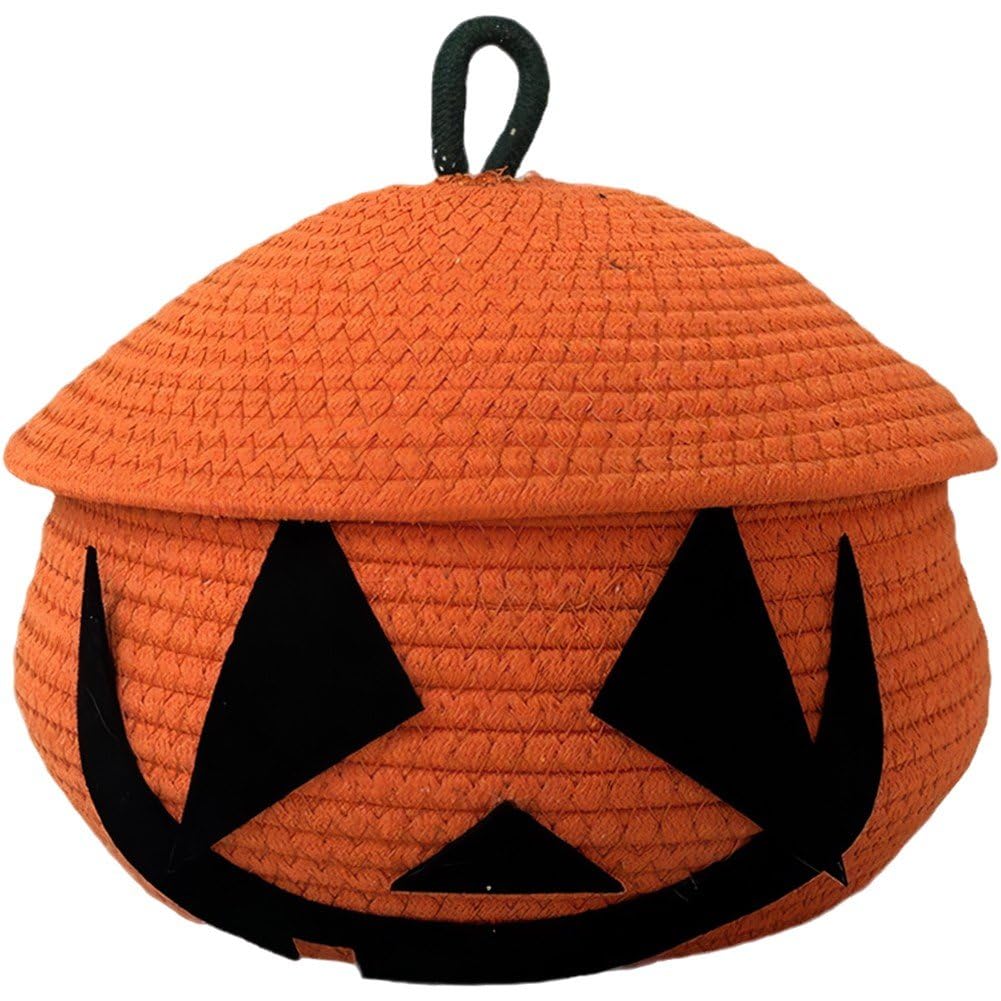 Panier de rangement en corde de coton citrouille d'Halloween et boîte maquillage