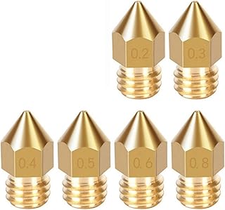 APAAZO 5pcs MK8 Nozzle 0.2mm 0.4mm 0.5mm 0.6mm 0.8mm 1.0mm 3D Printer Part Extruder M6 Thread Brass Nozzle 1.75mm 3mm Filament (Size : 0.6mm 3mm)