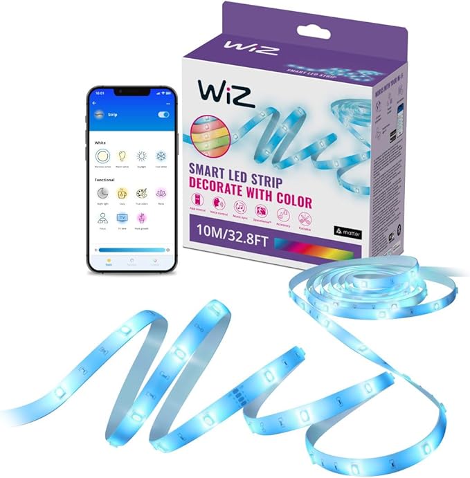 WiZ RGB LED Light Strip – 10M Cut to Fit, 16 Million Colors + Shades of White, Preset Light Modes, Connects to Your Wi-Fi, Voice/App Control, Works with Google Home, Alexa and HomeKit