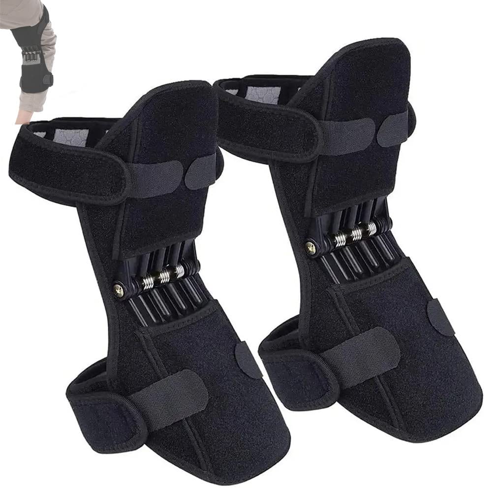 MRKU Non Slip Sports Knee Pads Support Warmers 1 Pair of Protection Boosters,Joint Spring Stabilizer,Strength Lift Weak Leg Old Cold Leg,Climbing,Black